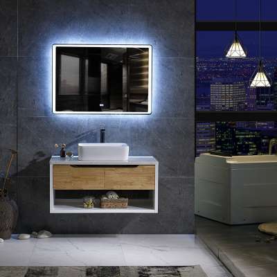 Wall mounted waterproof solid wood led mirror bathroom cabinets turkey