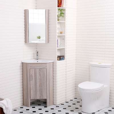 Modern floor standing pvc wood color bathroom corner cabinet