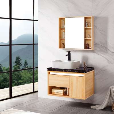 Modern stone countertop basin bathroom vanity unit with mirror