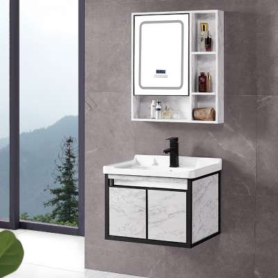 Sanitary ware white bathroom cabinet furniture with light mirror and wash basin cabinet